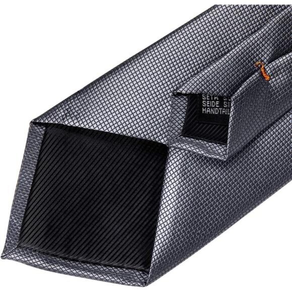 Mens Solid Color Tie & Pocket Square Set Woven Silk Plain Necktie & Handkerchief - Picture 4 of 6